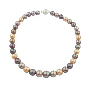 Collier Süßwasser Perlen in zartem Lilaton, Goldton und schimmerndem Weiß