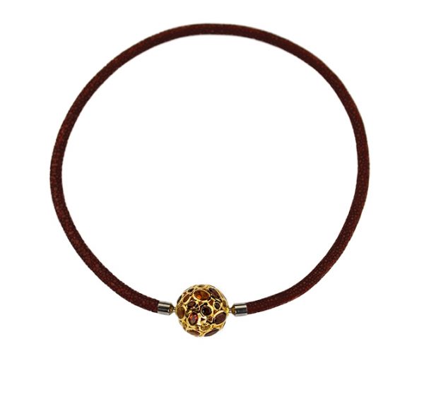 Collier Rochenleder bordeaux mit Granate - Citrine Wechselkugel