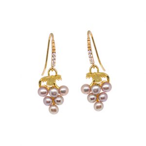 Ohrhänger, Weintrauben Süßwasser Perlen rosa, 925.00 Silber vergoldet mit Zirkonia